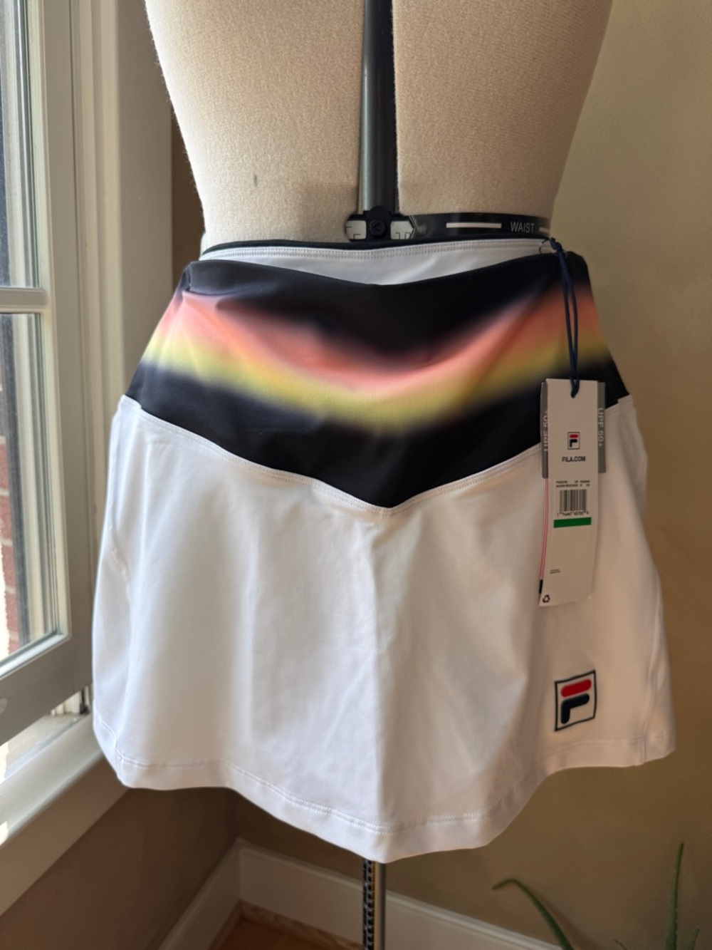 FILA White Athletic Skirt with Rainbow Gradient Black Waist